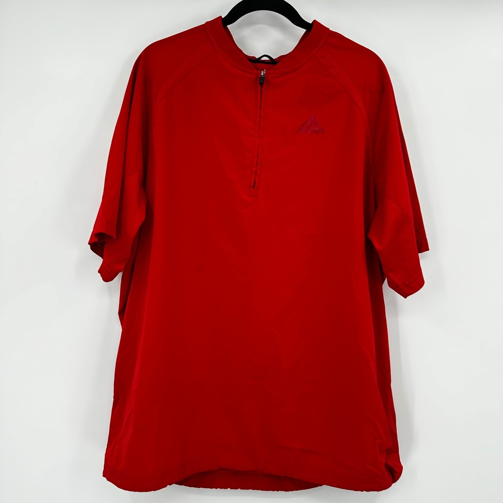 Adidas Mens XL Red Quarter Zip Short Sleeve Windbreaker Pullover Mesh Vent Top